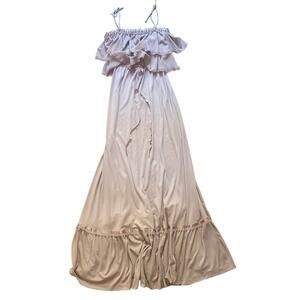 NWT Vicky Vaughn vintage blush pink lace ruffle top tie strap maxi‎ dress SIZE 7